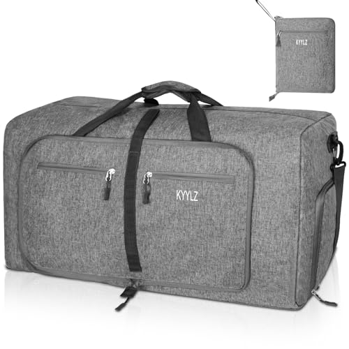 KYYLZ 85L Faltbare Reisetasche Damen Herren, Handgepäck Tasche, Reisetasche Groß mit Schuhfach und Mehreren Taschen, Sporttasche Für Reisen, Sport, Urlaub (Grau)
