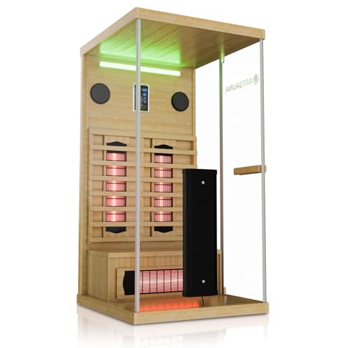 Artsauna Infrarotkabine Göteborg 90 – Natur, Wärmekabine mit Vollspektrumstrahlern, Hemlockholz & Sicherheitsglas, LED-Beleuchtung