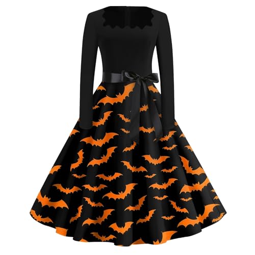 uxxnjfg Halloween Kostüm Damen Party Pumpkin Halloween Kleid Damen Sexy Gruselig V-Ausschnitt Vampir Kostüm Korsett Partykleid Feenkleid Horror Hexe Langarm Gothic Kleidung(Schwarz,XXL)