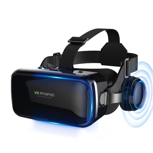 FIYAPOO 3D VR Brille mit HiFi Kopfhörern, Immersive Virtual Reality für Spiele & Filme, Ergonomisches Design, Unterstützt 4,7-6,7 Zoll Smartphones, Weihnachten Geschenk für Kinder