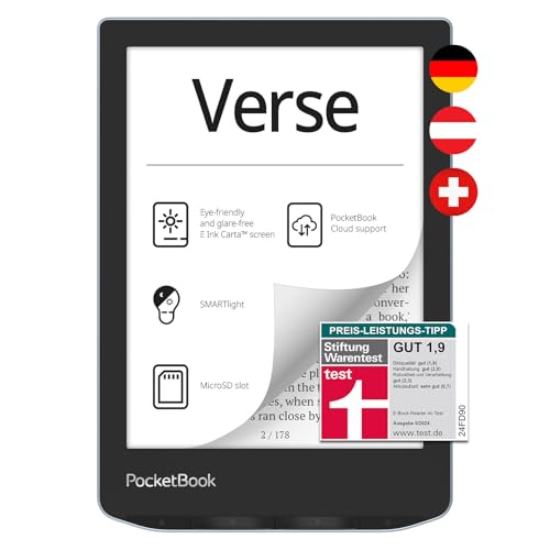 Pocketbook Verse E-Reader, 6'' E-Ink Touch, 8 GB, microSD, Hellblau - Dach-Version