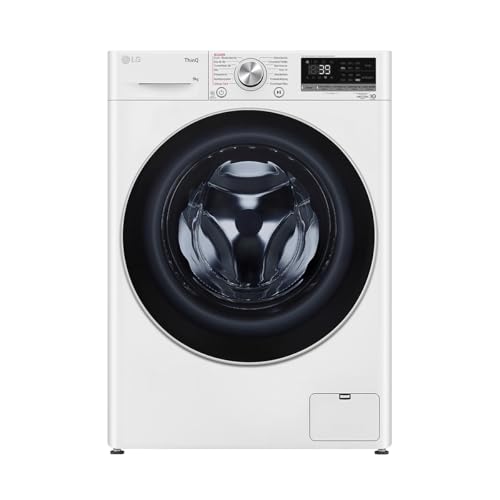 LG F4WV709P1E, Klasse A, Frontlader-Waschmaschine 9 kg, Wi-Fi, AI Direct Drive, Tiefenreinigung mit Dampf, TurboWash 360°, Große Kapazität, Außentür aus gehärtetem Glas, 60 x 62 x 85 cm ꟷ Weiß