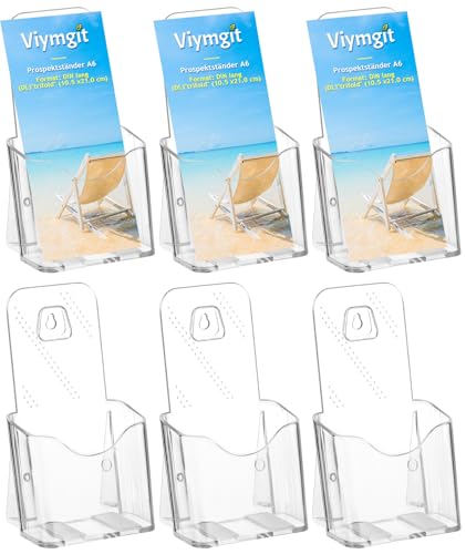 Viymgit 6 Stück DIN Lang Flyerständer – Transparente, standfeste Tisch-Prospekthalter für DL Flyer & DIN A6 Postkarten, Trifold Flyerhalter, glasklar