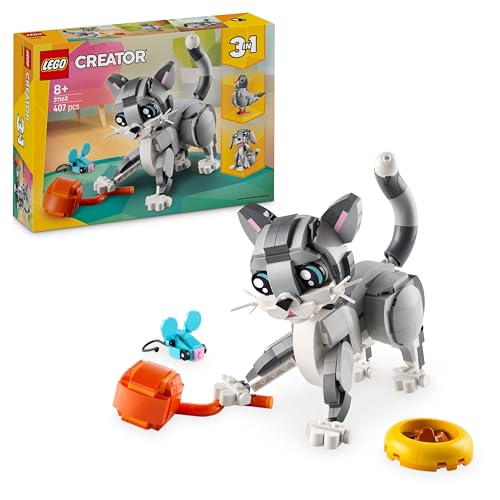 LEGO Creator 3in1 Graue Katze - Tierfigur umbaubar in eine Taube oder einen Hund – Spielzeug mit Minifiguren zum Bauen - Kreatives Geburtstagsgeschenk für Mädchen und Jungen ab 8 Jahren – 31163