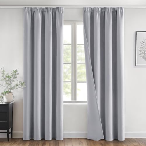 MIULEE Verdunklungsvorhänge mit Kräuselband Hellgrau Vorhänge Blickdicht 2er Set 140x245 cm Modern Gardinen Abdunkelnde Vorhänge Wohnzimmer Schlafzimmer Fenster Gardine Verdunkelung Thermovorhang