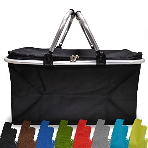 e-Best Faltbarer Einkaufskorb 25L - Ideal für den Wocheneinkauf mit gepolsterten Tragegriffen & Reißverschluss am Deckel, leicht klappbar & kompakt, 10kg belastbar, Faltkorb als Picknickkorb