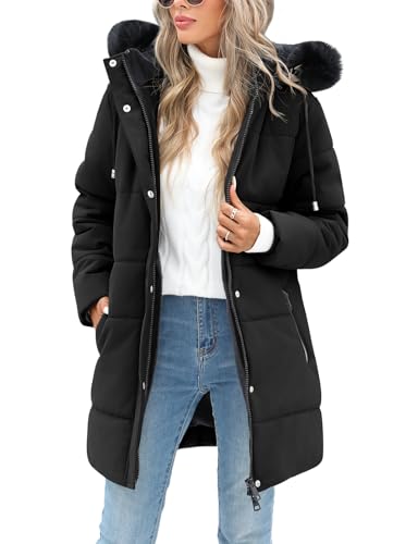 Tuopuda Winterparka Damen Lang Warm Winter Daunenjacke Wasserdicht Steppjacke Skijacke Teddyjacke Winddichter Daunenmantel Pufferjacken Oberbekleidung Reißverschluss Geschenk für Frauen, Schwarz, L