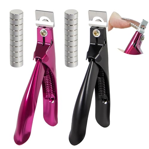 ZUYIST 2 Stück Nagelknipser Gelnägel mit Magneten Sizer, Edelstahl Professionelle Nail Cutter, Nail Clipper für Künstliche Nägel, Maniküre Tip Cutter Schwarz und Rosa, für Acryl Gel