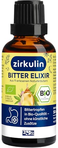 Zirkulin Bitter-Elixir – Bio Bittertropfen 50ml - Bitterstoffe aus 11 erlesenen Kräutern 4-8:1 Extrakt – Hildegard von Bingen – vegan, zuckerfrei – Reichweite 1.800 Tropfen