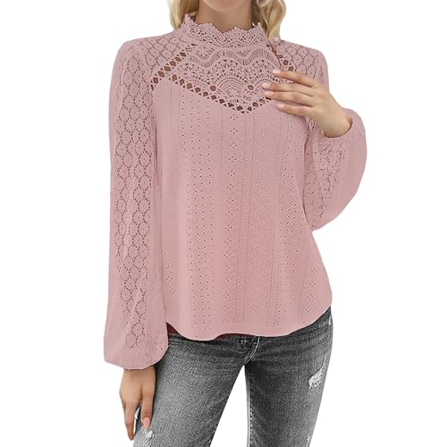 TANTOMI Bluse Damen Elegant Stehkragen Elegante Blusen Oberteile Lässige Tops mit Laternenärmeln Rüschenbluse