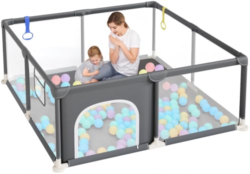 Dripex Laufstall Baby 124x124cm, Laufgitter Baby, Laufstall mit atmungsaktivem Netz, Laufgitter 210D Oxford Gewebe, Playpen, kinderlaufstall, Dunkelgrau