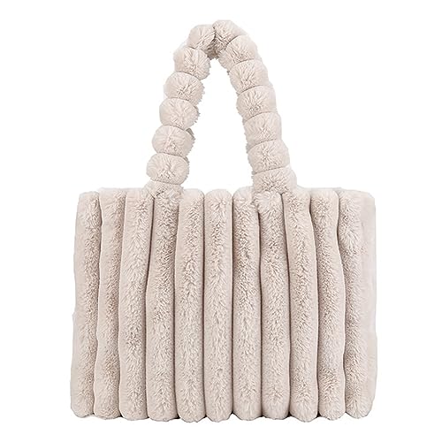 TIAASTAP Plüsch Handtasche für Damen Puffy Tote Bag Einfarbig Shopper Tasche Groß Umhängetasche Winter Große Warme Schultertasche Puffer Bag Hobo Bag Henkeltasche Handbags for Women