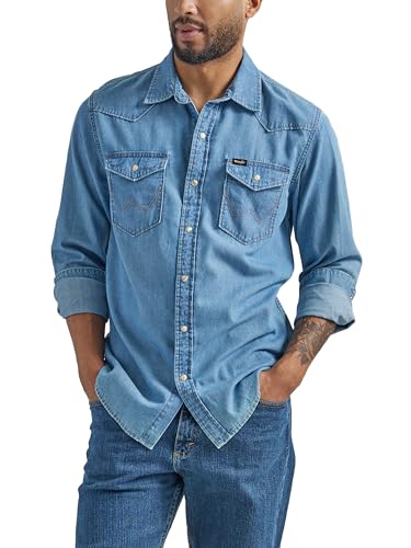 Wrangler Iconic Jeanshemd mit Druckknöpfen für Herren, reguläre Passform, XL