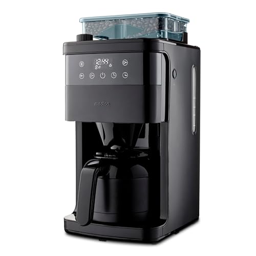 MEDION Kaffeemaschine mit Mahlwerk und Thermoskanne (1 Liter, max. 8 Tassen, 8 Mahlstufen, max. 1000 Watt, Timer, LED Display, Tropfstopp, Permanentfilter, MD19911)