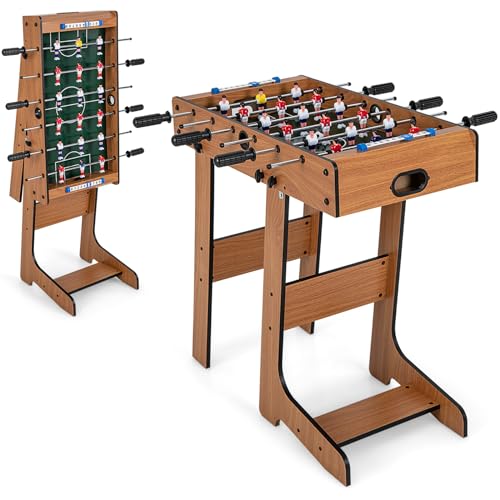 COSTWAY Tischkicker klappbar, Kickertisch inkl. 18 Kicker und 2 Bällen, Spieltisch für Erwachsene und Kinder, Tischfußball für Spielzimmer, Bars und Partys, 69 x 60 x 71 cm (Braun)
