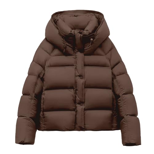 Generisch Damen Kurze Puffer-Jacke mit Kapuze - warm wattierte Steppjacke für den Winter | modische Winterjacke im Cropped-Look