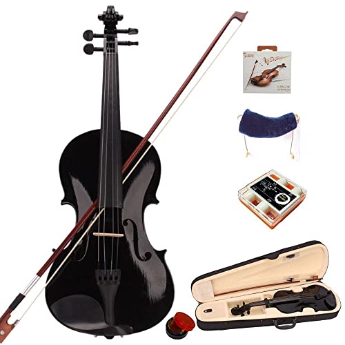 Bonnlo Violinenset in 4/4-Größe für Anfänger/Erwachsene/Kinder, Geige mit Etui, Bogensehne, Gefederte Schulterstütze, Kolophonium, Schwarz