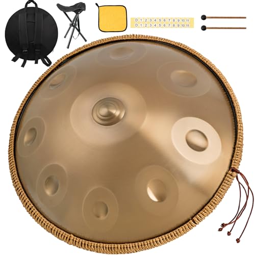440 Hz 9 Töne 22 Zoll Handpan Instrument Handpan Music D-Moll erzeugt angenehme Resonanz Harmonic Percussion für Anfänger Sound Healing, Meditation, Yoga