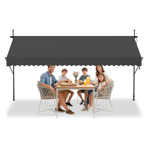 HENGMEI Klemmmarkise Balkon 350 x 120 cm ohne Bohren Balkonmarkise Markise mit Handkurbel Sonnenschutz, UV-beständig höhenverstellbar für Terrasse Balkon, Anthrazit