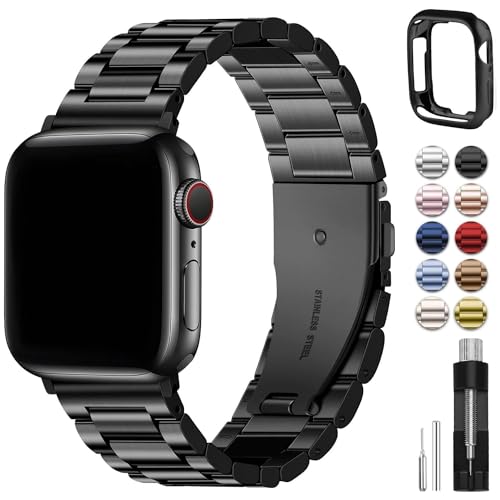 Fullmosa Metallarmband Kompatibel mit Apple Watch Armband 44mm 46mm 45mm 49mm 42mm 40mm 41mm 38mm, Edelstahl Ersatzband für iwatch Ultra SE 3 2 1 Series 11 10 9 8 7 6 5 4, Schwarz