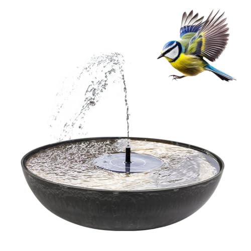 Solarbrunnen Set für draußen 45 cm Schale anthrazit - Schwimmende Solar Springbrunnen Fontäne und Vintage Dekoschale als Outdoor Gartenbrunnen - Außen Garten-Deko Balkon-Deko Wasserspiel