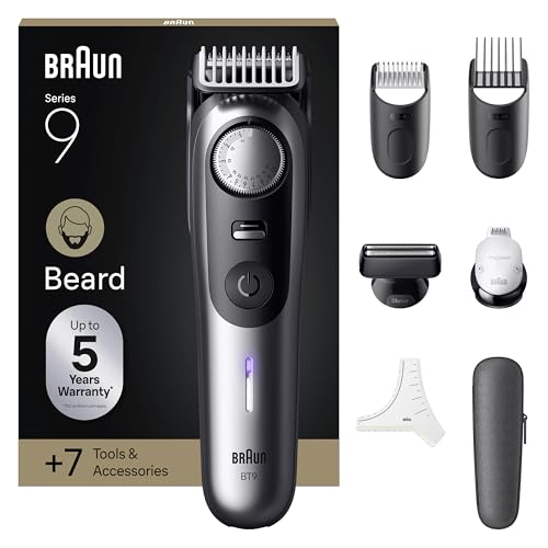 Braun Barttrimmer Series 9, Elektrischer Bartschneider Herren mit 7 Barber-Tools, Ultrascharfe ProBlade Klinge, 180 Min Akkulaufzeit, Kabelloser Bartrasierer, 52 Längen, Wasserdicht, BT9520, Chrom