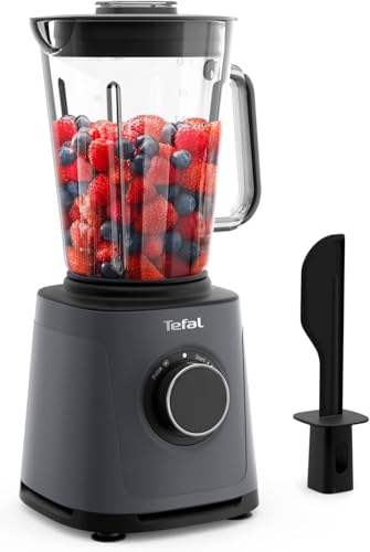 Tefal PerfectMix Essential Hochgeschwindigkeits-Standmixer, stufenlos einstellbare Geschwindigkeit, Pulsfunktion, abnehmbare Powelix-Klingen, hitzebeständiger 2 l Glasbehälter, 1200 W, Grau, BL771BF0