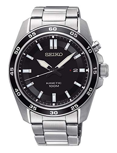 Seiko Herren-Uhr Kinetik Edelstahl mit Edelstahlband SKA785P1, Schwarz