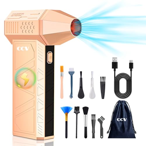 CCV Elektrische Staubgebläse Luftdruckspray, 3-Gang 150000 U/min, Druckluft Compressed Air Duster mit 3000mAh Akku, Reinigungsbürste und Tepy-c Schnellladung, für PC Reinigungsset, Auto, Sofa (GOLD)