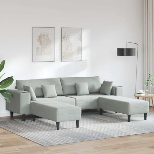 Massbinet Polstersofa mit Abnehmbare Kissen Couch mit Breite Armlehnen für Wohnzimmer Schlafzimmer Samt Sofa mit Kissen 3 pcs Hellgrau 208 cm