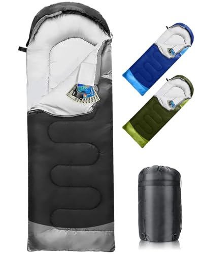 Schlafsack 3-4 Jahreszeiten, Outdoor Wasserdicht Ultraleicht Deckenschlafsack mit Innentasche für Erwachsene Kinder, Tragbare Kompakter Schlafsack für Camping, Wandern, Reise, 220*75cm(Schwarz)