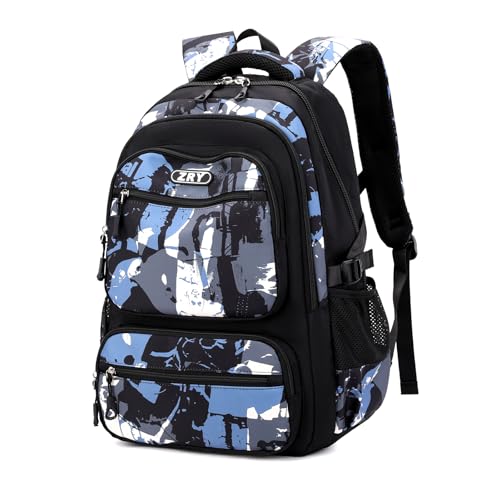 Amythe Rucksack Teenager Jungen Schulrucksack - 40L Schulranzen für Grundschule 5+, Realschule & Universität, Modischer Daypack für Reisen, Lässig 16 Zoll Laptop-Rucksack Herren, Schwarz