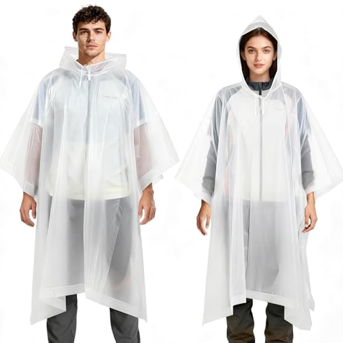 Aolegoo 2 Stück Regenponcho, EVA Wiederverwendbarer Tragbarer Unisex-Regencape für Survive, Fahrrad, Wandern, Camping, Angeln, Konzert, Stadion, Festival (Weiß)