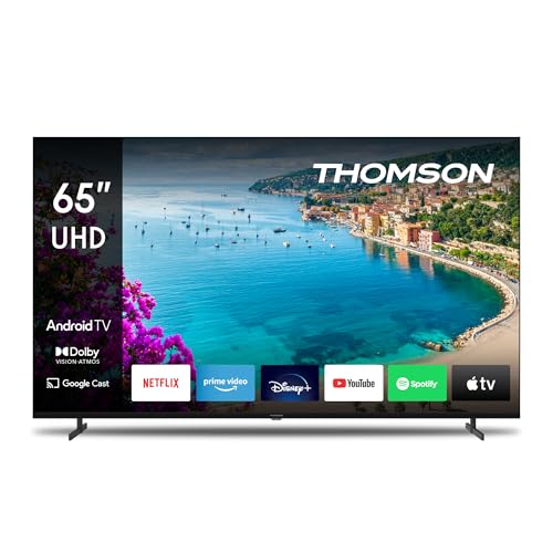 Thomson 65 Zoll (165 cm) 4K Ultra HD Smart Android TV, Google Assistant, Wi-Fi, Dolby Digital, Bluetooth, Triple-Tuner (Kabel,Satellit,Antenne), HDMI, CI+, A+ Panel – 65UA5S13