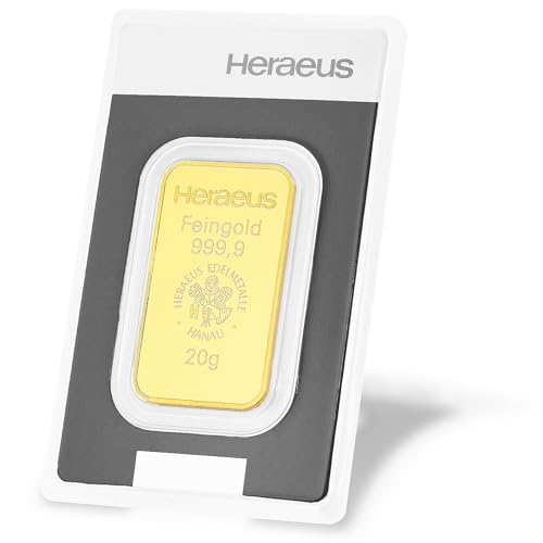 Heraeus Goldbarren, 20g Feingold 999.9, LBMA-zertifiziert, Edelmetallbarren