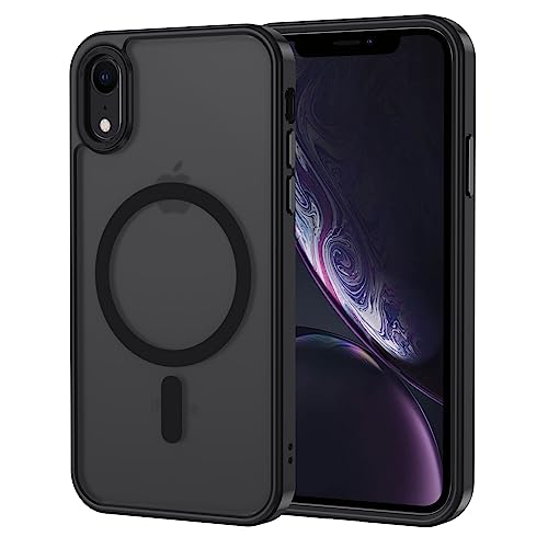 XTCASE für iPhone XR Hülle Magnetisch kompatibel mit Magsafe, Matt Transluzente Handyhülle für iPhone XR Kratzfeste PC Rückseite + TPU Bumper - Schwarz