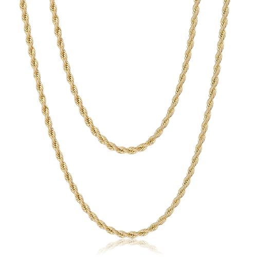 AFSTALR Herren Edelstahl Verdrehte Kordelkette Gold Collier Chain Halskette 4mm Breite Chain für Männer 60CM