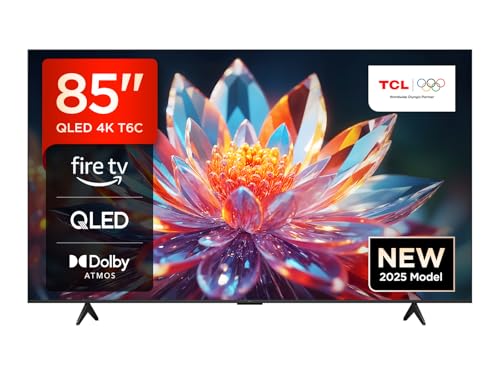 TCL 85T6C 85 Zoll QLED Fernseher, 4K UHD Fire TV, HDR10+, Dolby Vision & Atmos, Smart TV mit Sprachsteuerung mit Alexa, Google Cast & AirPlay 2, Onkyo 2.1 Sound, HDMI 2.1, ALLM