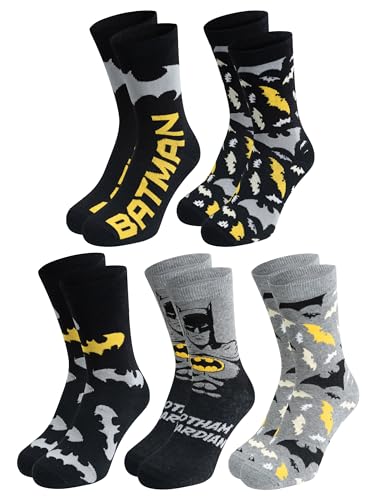 United Labels 5 Paar DC Comics Batman Socken für Herren, Schwarz Grau, 40-45, Herrensocken, Männer Strümpfe