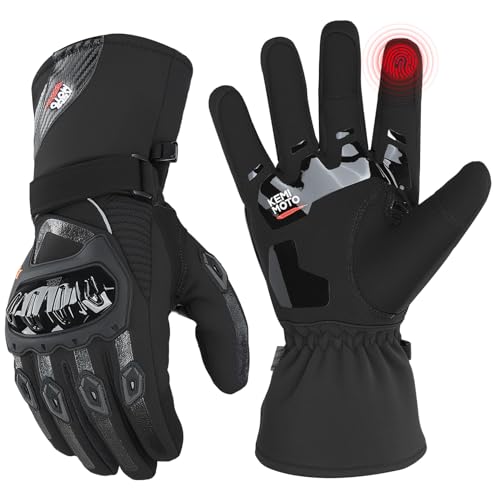 KEMIMOTO Winter Motorradhandschuhe, geprüfte Motorradhandschuhe,Motorrad Handschuhe Winter, Touchscreen Handschuhe, Wasserdicht, für Motorradfahren, Skifahren, Roller