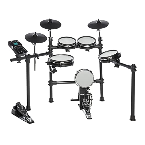 Fame DD-6600 E-Drum Set, Elektronisches Schlagzeug-Set mit 408 Sounds, Dual Zone Snare Pad 10“, Kick Pad 8“, Aux-Eingang, MIDI, Drumsticks, Effekten und Double Bass, E-Schlagzeug, Schwarz