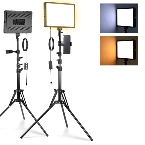 NEEWER Basics 2 Pack LED Video Light Panel mit 59''/150cm Stativständer & Telefonhalter, 2700 6500K 850Lux Bi Color Dimmbare Studiobeleuchtung für Fotografie Filmen Aufnahme Live Streaming, BP300