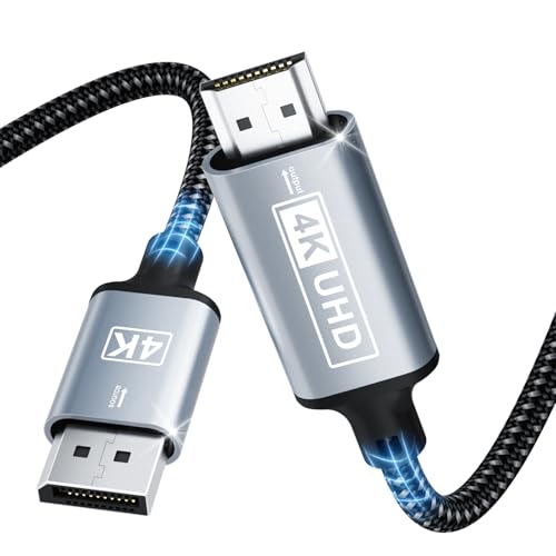 DisplayPort Auf HDMI,4K Displayport to HDMI kabel 3M,Unidirektionaler DP auf HD MI,Nylon Geflochten Displayport to HDMI Kompatibel mit Laptops,PC,Dell,HP,HDTV,Projektor AMD NVIDIA