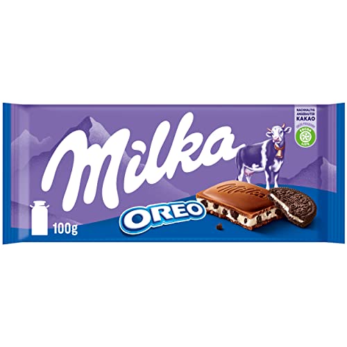 Milka Oreo – Alpenmilch-Schokolade gefüllt mit knusprigen Oreo-Keks-Stückchen und feiner Vanillecrème – 100g