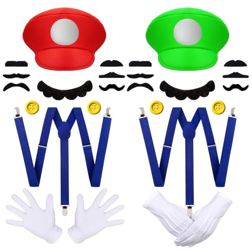 WEARXI 1/2PC Mario Luigi Kostüm Accessories, Super Mario Kostüm, Karneval Kostüm Damen Herren, Faschingskostüme Männer, Fasching Kostüme Herren Kostüm Set