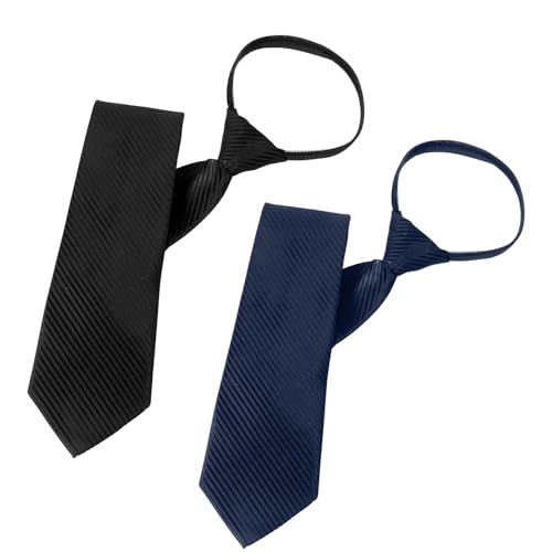 DOPENSPI 2 Stück Krawatte für Herren, Vorgebunden Verstellbare Elegant Business Krawatte mit Reißverschluss für Büro oder Festivalaktivitäten, Hochzeitsfeiern, Abschlussfeiern(Schwarz + Marineblau)