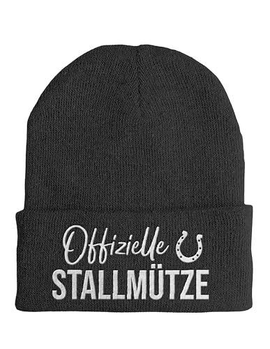 tshirtladen Offizielle Stallmütze Wintermütze – Spruchmütze mit Stickerei für Reiter Pferdefans – Statementmütze Humor Reitsport Reitverein Stallarbeit Strickmütze, Farbe: Graphite