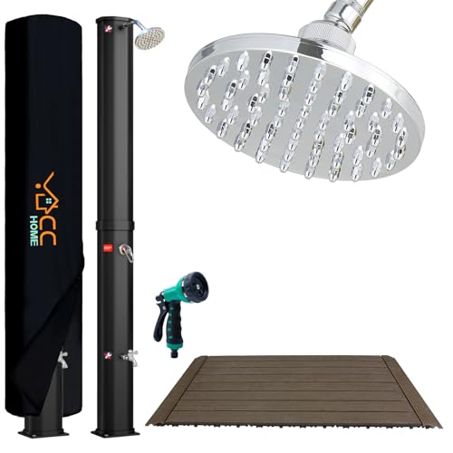 CCLIFE Solardusche 35L mit Bodenplatte und Handbrause Solar Gartendusche Pooldusche Regendusche Außendusche Garten Brause warmes Wasser