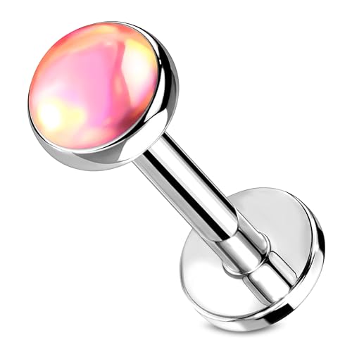Stachelkleid Labret Piercing Opal Chirurgenstahl 316l 1,2mm Größe Ohrstecker Helix Tragus Nasenpiercing Universalpiercing Lippenpiercing Innengewinde Farben 6/ 8mm Lang Silber/Rosa, 6 mm