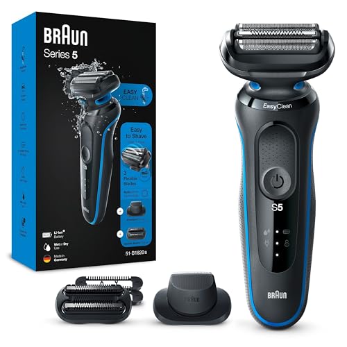 Braun Series 5 Elektrorasierer mit EasyClick Trimmer Aufsatz, Rasierer Herren Elektrisch, Präzisionstrimmer, EasyClean, Geschenk Mann, Made in Germany, 51-B1820s, blau